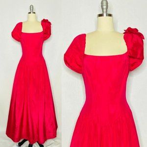 Vintage 80s prom dress size Large Red One Shoulder